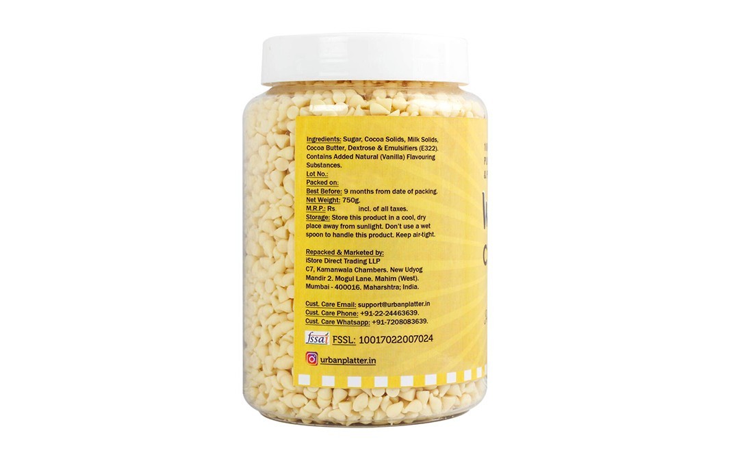 Urban Platter White Chocolate Chips    Plastic Jar  750 grams